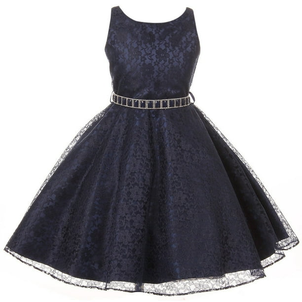 Dreamer P Big Girls' Dress Sleeveless Floral Lace Rhinestone Holiday
