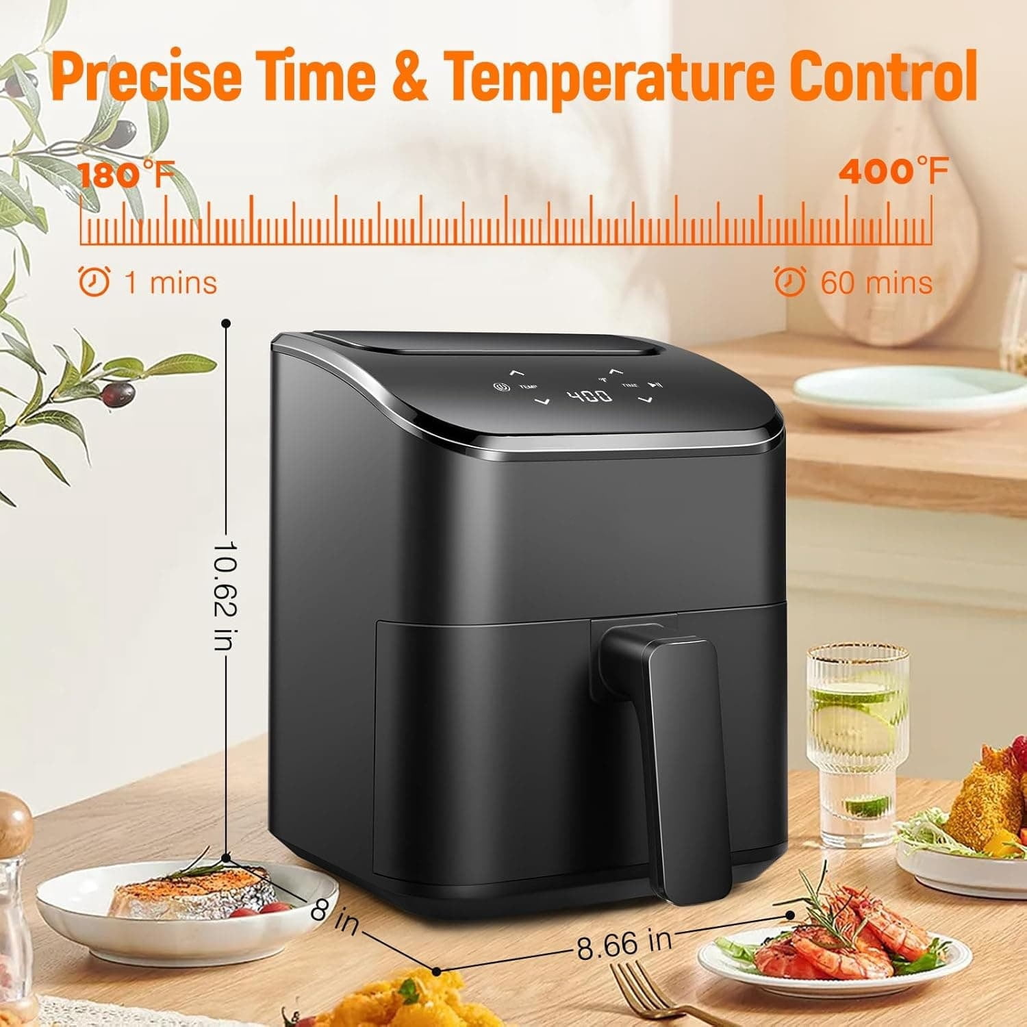 Air Fryer 3 Qt, Small Airfryer Digital Space Saving Compact, Bake, Reheat, Roasts for Quick Easy Meals, Mini Compact & Quiet, Nonstick & Dishwasher Safe Basket (Black)