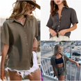 thumbnail image 4 of Blusa HOTOUCH de algodón para mujer, cuello en V, cuello en V, manga corta, 4 of 6