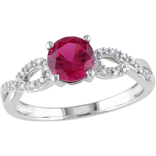 Tangelo 1 Carat T.G.W. Created Ruby and Diamond-Accent 10kt White Gold Infinity Engagement Ring by Delmar Manufacturing LLC