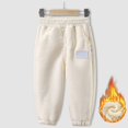 thumbnail image 2 of Povozer Toddler Boys Girls Fleece Pants Baby Pull-On Pants Winter Warm Sherpa Lined Sweatpants Jogger Kids Harem Cute Clothes(Beige,4-5 Years), 2 of 6