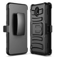 thumbnail image 3 of Nokia 3.1A Case with Tempered Glass Screen Protector (Full Coverage), Nagebee Armor Defender [Swivel Belt Clip Holster] [Built-In Kickstand] Shockproof Rugged Phone Cover (Black), 3 of 5
