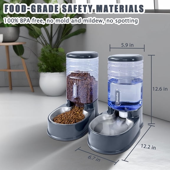Automatic Cat Dog Food Feeder Water Dispenser Set 3.8L Stainless Steel Bowl Gravity Feed Pet Supplies