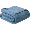 thumbnail image 5 of Chezmoi Collection Bethany 3-Piece Blue Queen Size Blanket Set Quilted Floral Sherpa Reversible Washed Microfiber Coverlet Bedspread Set, 5 of 8