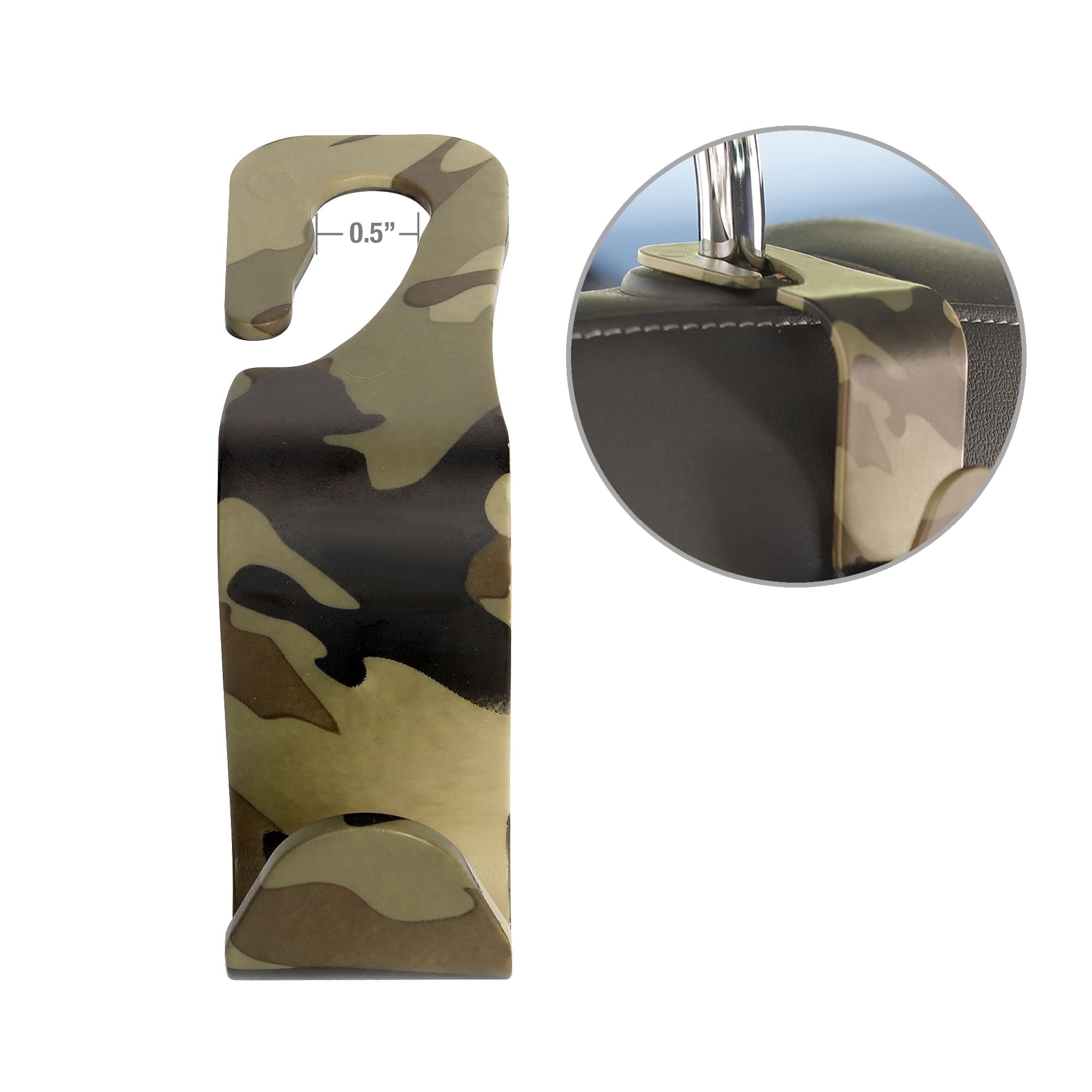 Auto Drive Headrest Hooks, Camo, Plastic, Universal Fit, 2 Pack