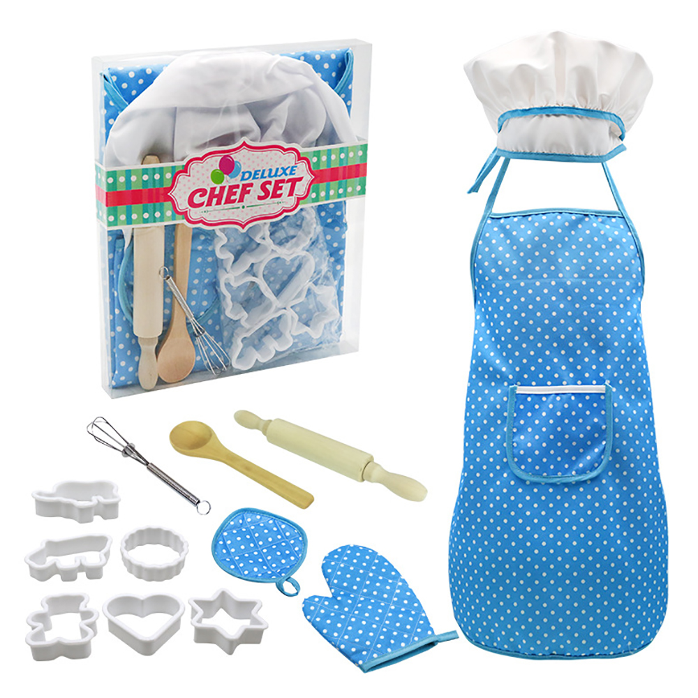 Kid Baking Set Blue Portable Non-toxic Kid Apron Kit