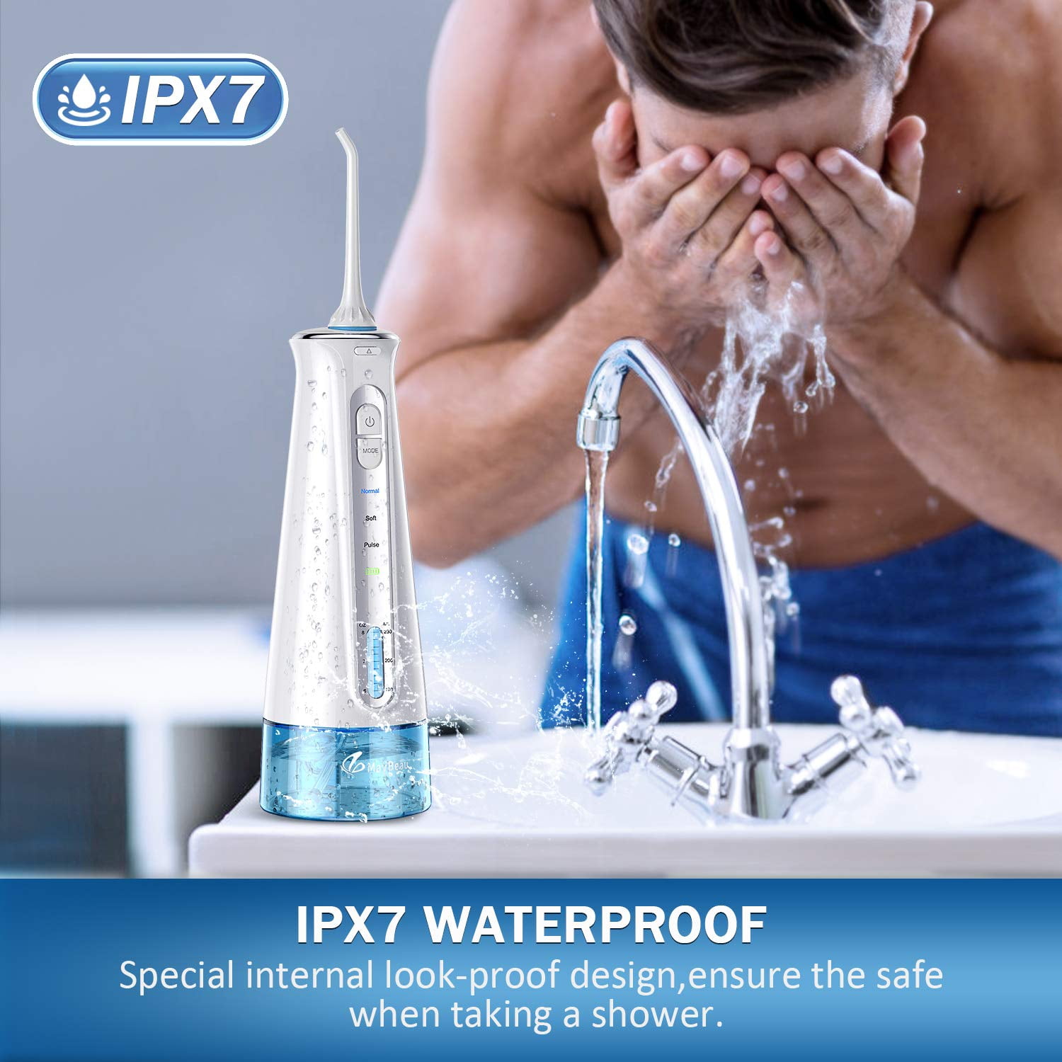 BESTOPE Water Flosser Cordless Dental Irrigator Rechargeable Teeth Cleaner Portable Oral Irrigator with IPX7 Waterproof, 3 Modes, Semi-Hidden Water Tank, 6 Interchangeable Jet Tips for Home and Trave
