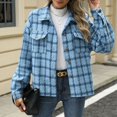 thumbnail image 6 of Elabch Womens Wool Plaid Jackets Button Down Lapel Shacket Fashion Fall Long Sleeve Cropped Coats with Pocket Blue L, 6 of 8