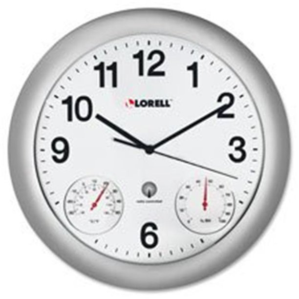 Analog TemperatureHumidity Wall Clock, 12 in., Silver