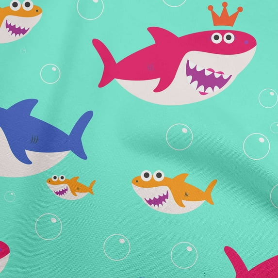 oneOone Viscose Chiffon Aqua Blue Fabric Shark Print Kids Sewing Material Print Fabric By The Yard 42 Inch Wide