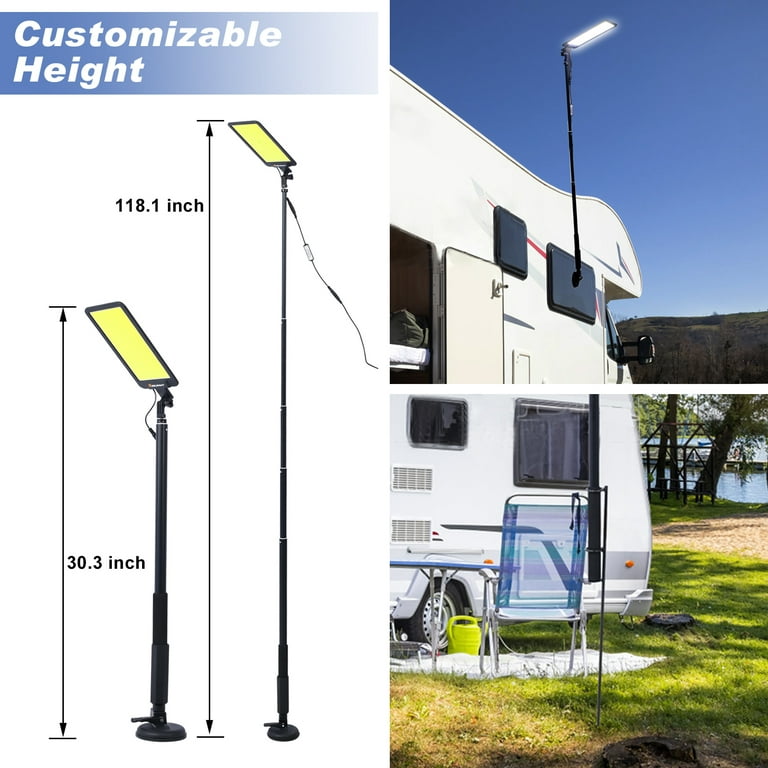 LED Camping Light, 12V 10000 Lumen Super Bright Portable Outdoor Lights  with Telescoping Pole and Suction Cup Magnetic Base, Flood Lamp for  Outdoors