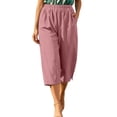 thumbnail image 5 of SHTXOZHI Womens Basic Capri Pants Elastic Waisted Straight Leg Ruched Capris Casual Vacation Bottoms with Pockets, 5 of 6