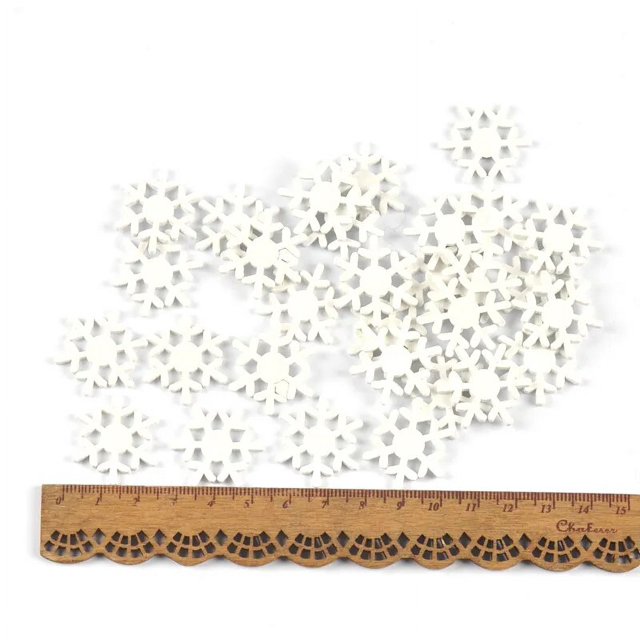 Copos de nieve blancos de madera mezclados, adornos navideños, colgantes de Navidad, manualidades de álbum de recortes Diy, decoraciones para el hogar de Año Nuevo, 20mm