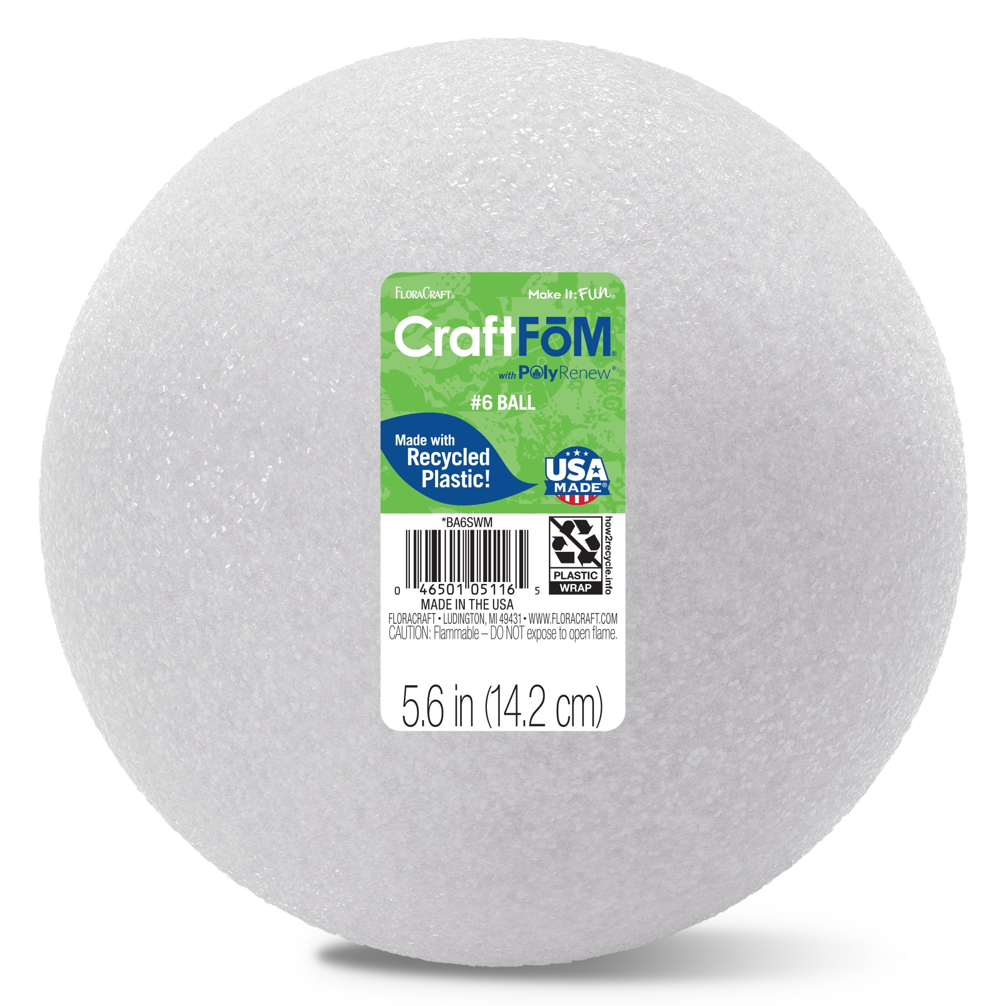 FloraCraft CraftFM Crafting Foam Ball 5.6 inch White