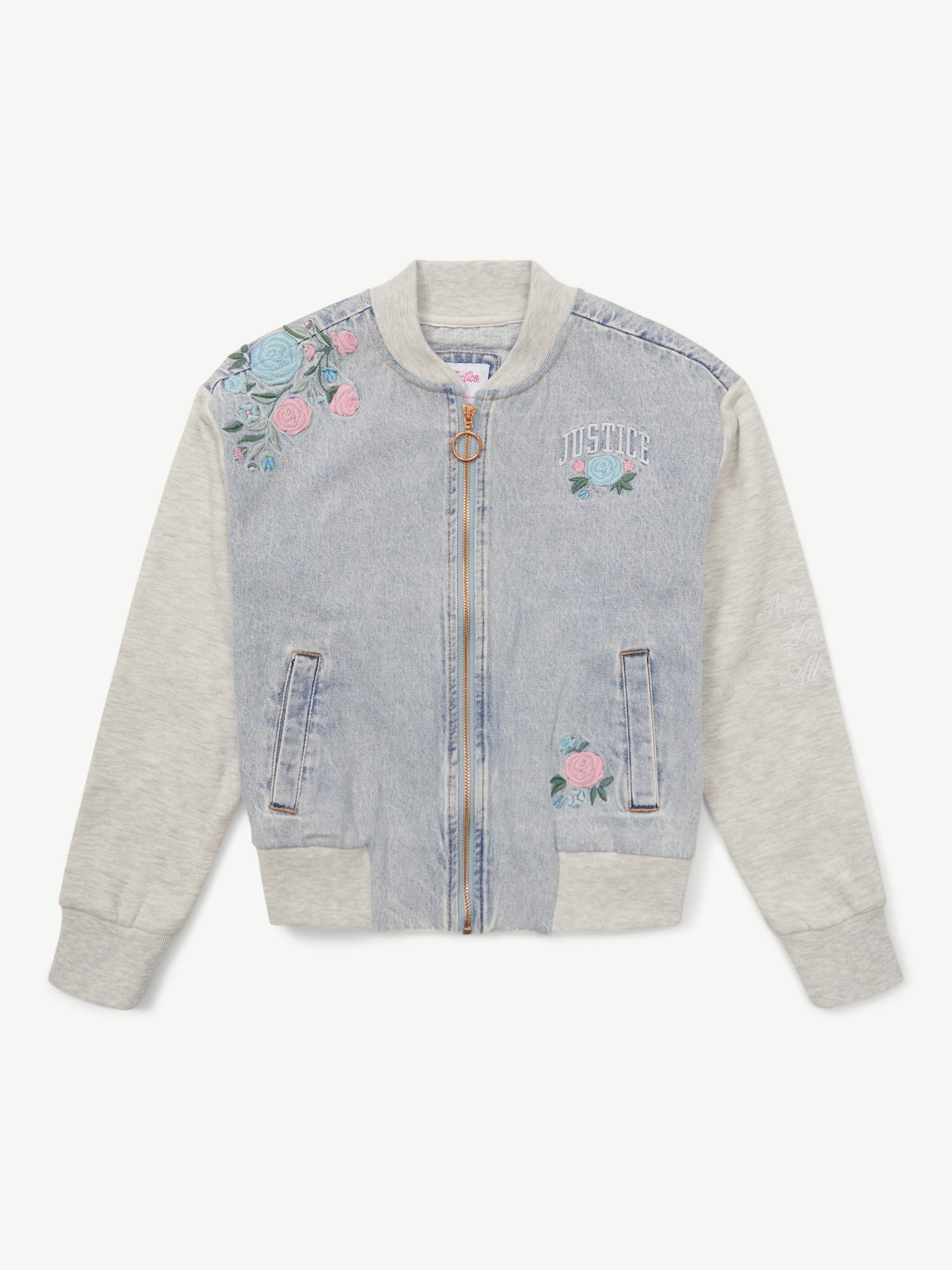 Justice Girls Denim Embroidered Bomber Jacket, Sizes XS - XLP