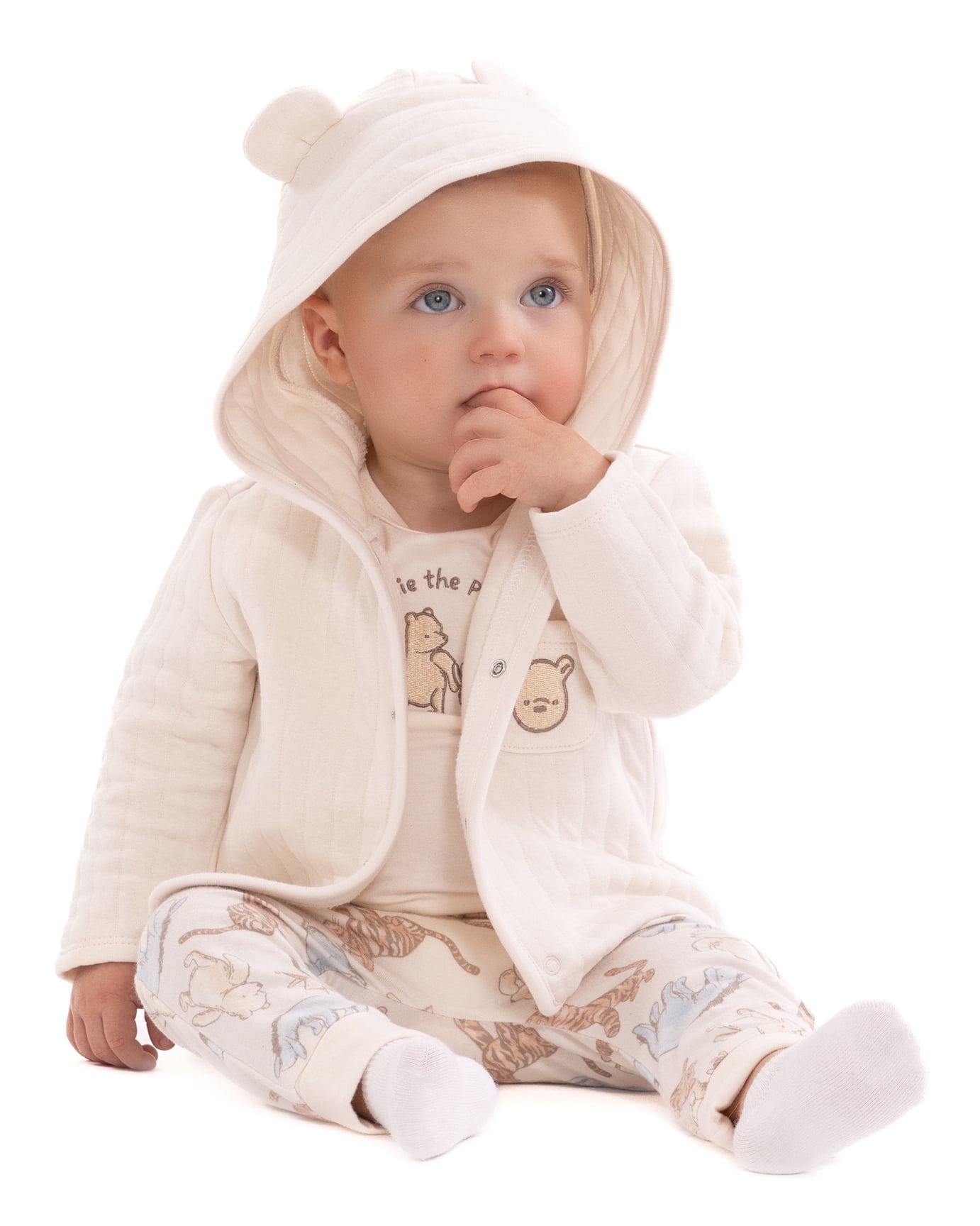 Disney Baby Wishes + Dreams Winnie the Pooh Hooded Cardigan, Bodysuit and Pants Set, 3-Piece, Sizes 0/3M-18M