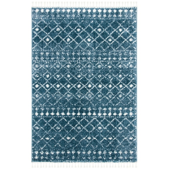 SAFAVIEH Berber Fringe Shag Nathan Aztec Area Rug, Blue/Ivory, 5' x 7'