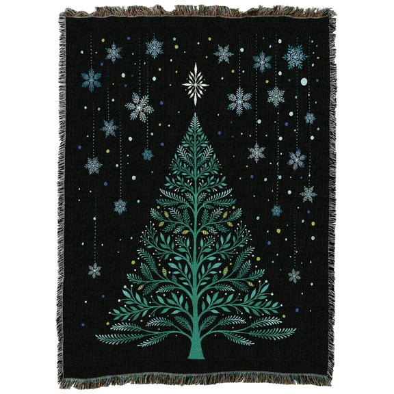 Pure Country Weavers Christmas Night Tree Snowy Large Tapestry Throw Woven from Cotton - Made in The USA (72x54)