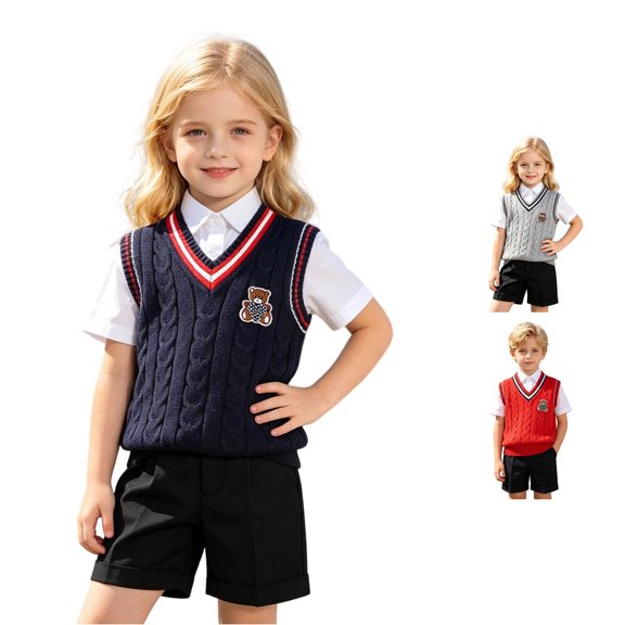 Rhuody Sweater For Girls Sleeveless Cartoon Graphic Vest Top Round Neck Sweaters Handsome Fall Clothing 2-3 Years Blue