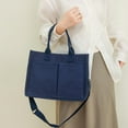 thumbnail image 3 of Canvas Tote Bag with Multi-Pocket for Adults, Large Crossbody Shoulder Handbag Daily Tote Bag with Compartments, Durable Laptop Work Bags Shoulder Travel Messenger Gym Totes, 1Pc(Blue,13.4x5.5x10"), 3 of 5