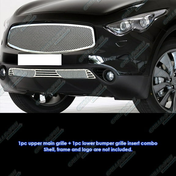 APS Compatible with Infiniti FX35 FX50 2009-2010 Main Upper Lower Bumper Stainless Steel Chrome Mesh Front Grill Grille Insert Combo N71055T
