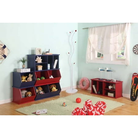 Kings Brand Red Finish Wood 2 Bin Storage Cubby Stackable Double