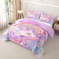 thumbnail image 3 of Manfei Watercolor Cute Unicorn Twin Quilt Set,Floral Rainbow Cloud Twin Coverlet Set,Pink Purple Multicolor,2-Piece, 3 of 7