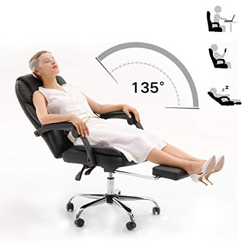 Hbada Ergonomic Executive Office Chair Black PU Leather High-Back Desk Chair Swivel Rocking Chair with Flip-up Padded Armrest and Adjustable Height