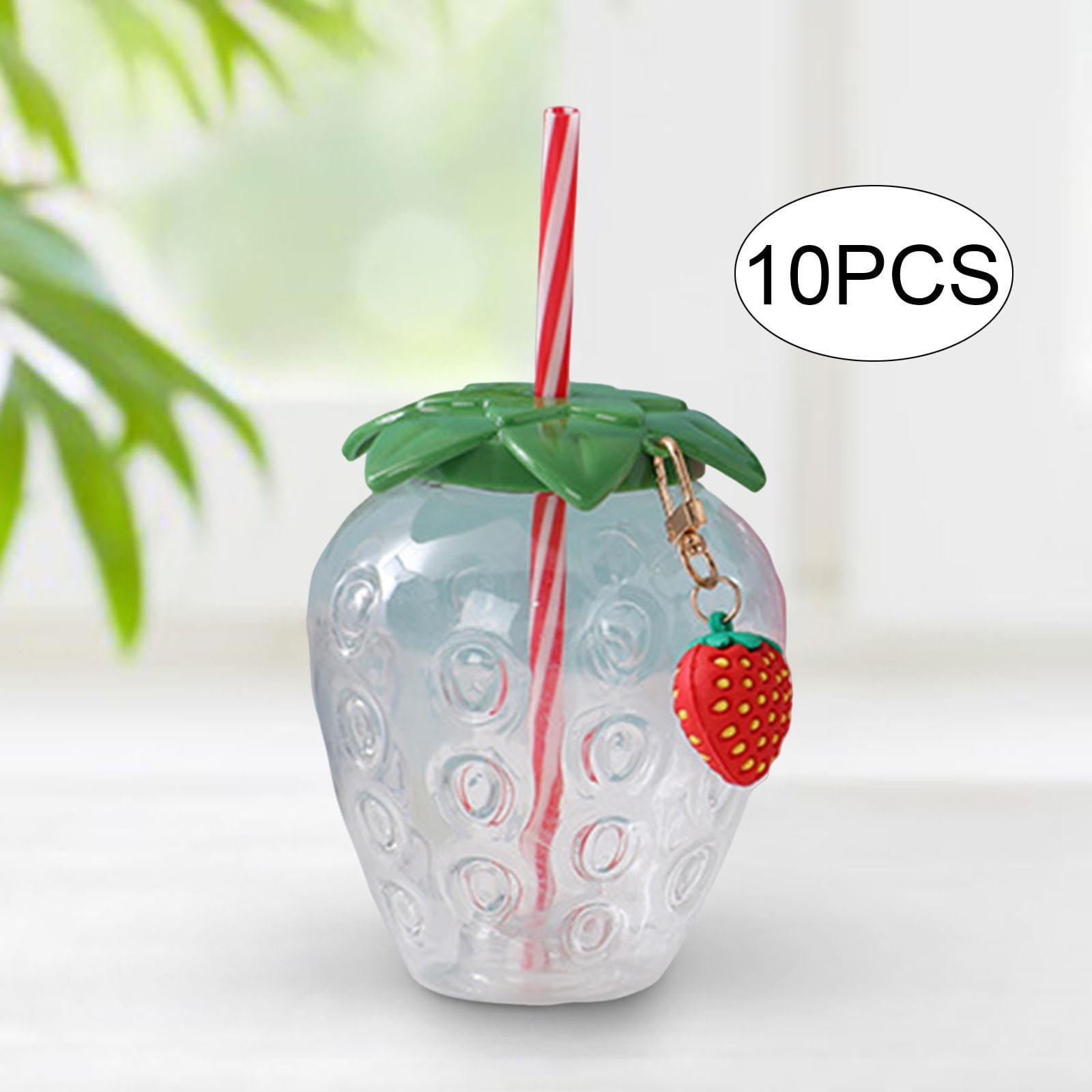 Tachiuwa 10x Strawberry Sippy Cup with Straw for Kids for Hawaiian Household Birthday Clear Keychain