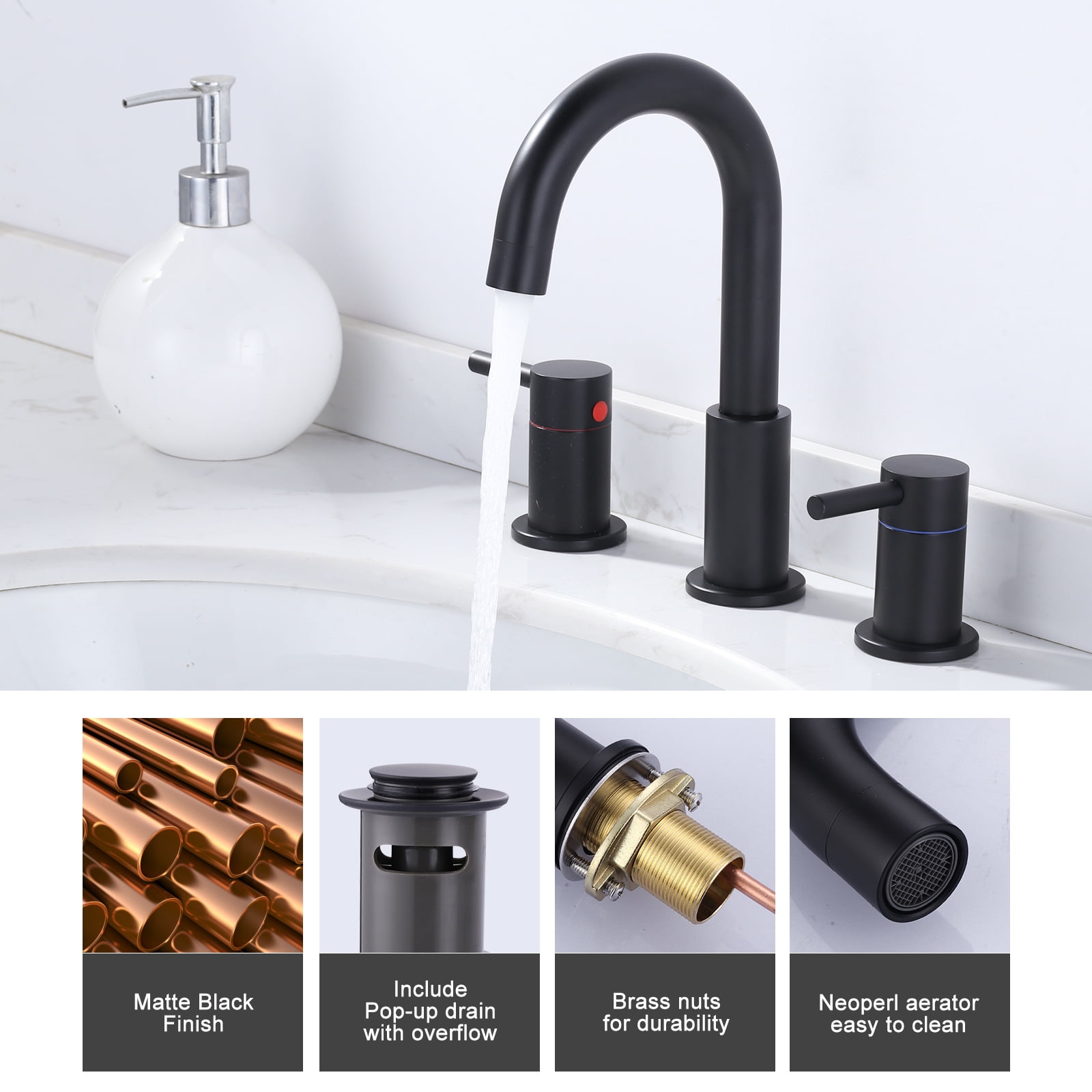 Wowow 2-Handle 3 Hole Widespread Bathroom Sink Faucet in Brushed Nickel,Fit for 6inch and 9inch Sink with Pop UP Drain