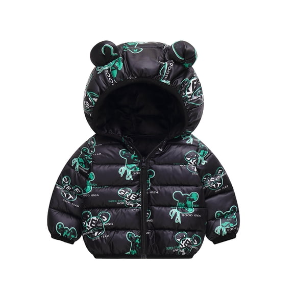 YTDSCS 1-7T Boys Girls Winter Coats down Cotton Printed Jacket for Toddler Kids Fall Winter Ears Hooded Coats Baby Light Puffer Padded Outerwear for Unisex