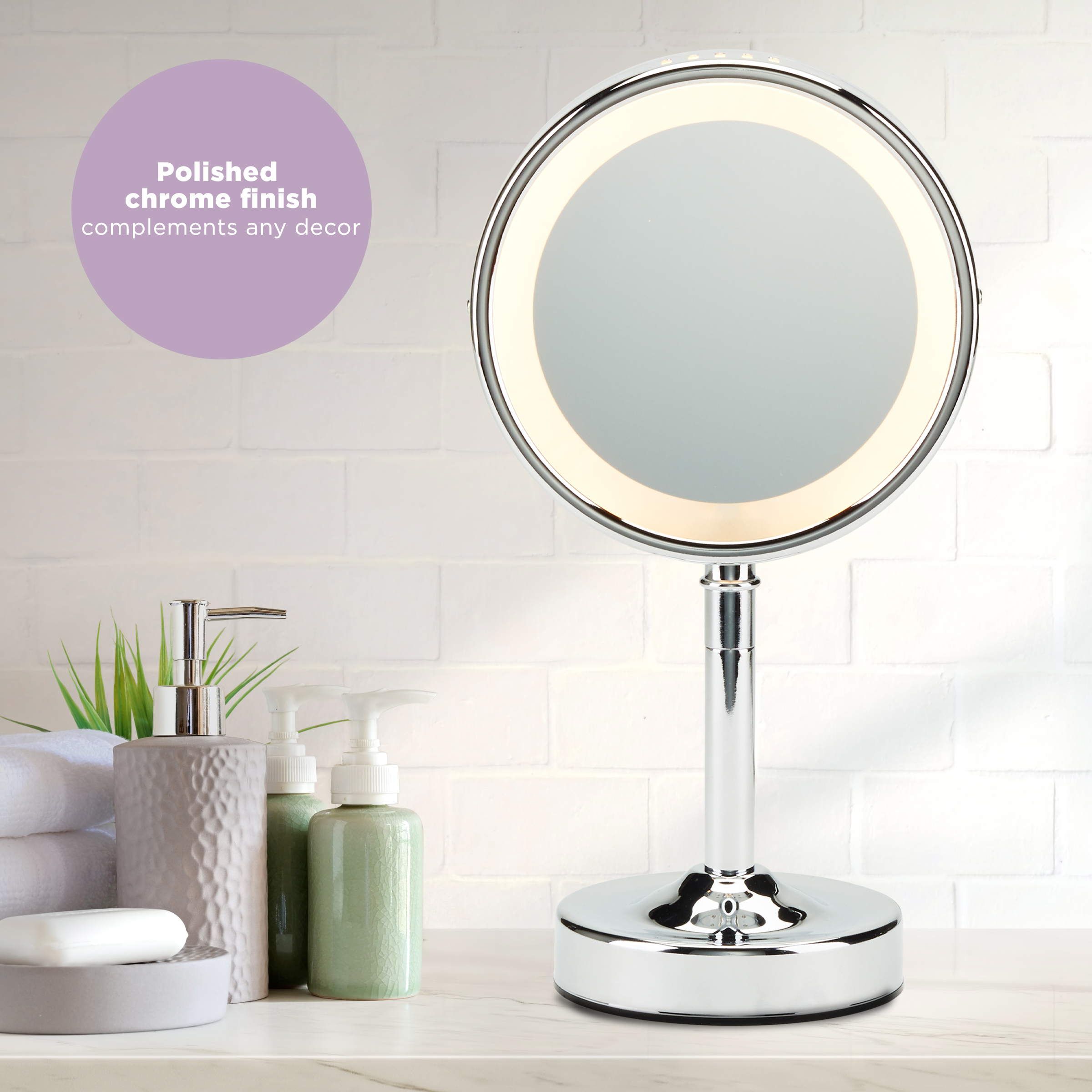 Conair Double-Sided Lighted Vanity Mirror, 1x 5x Magnification, Chrome,  BE152WX