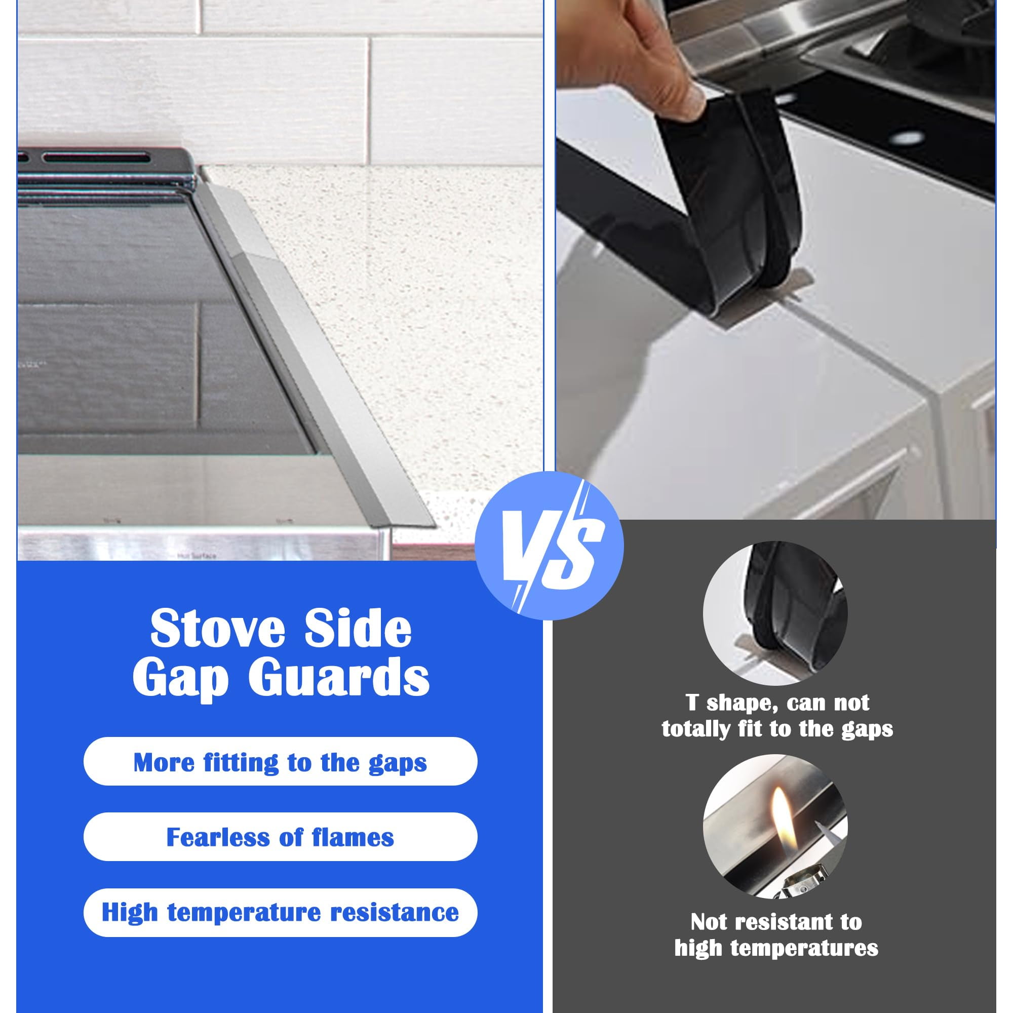 2 Pack T Shaped Stove Gap Covers Stainless Steel For Kitchen Between Stove and Counter Edge Filler Length 13.8" to 27.6" Include Clean Cloth and Sponge