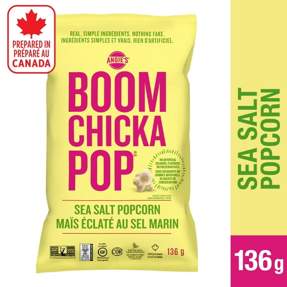 Angie’s BOOMCHICKAPOP® Ready-To-Eat, Gluten-Free, Non-GMO, Sea Salt Vegan Popcorn, 136 g, A cholesterol free, whole grain, Non GMO, Kosher, gluten free snack