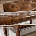 thumbnail image 4 of Bedroom Bench, French Vintage Tufted Entryway Bench, 45.2'' Carving Upholstered End of Bed Bench with Distressed Wood Legs, Linen Ottoman Bench Seat for Living Room, Foyer, Yellowish Brown, 4 of 15