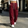 thumbnail image 2 of Wide Leg Sweatpants Women Zaewscy Women's Casual Solid Color Drawstring Elastic Waist Sweatpants Cuffed Side Pockets Pants Wine XXL, 2 of 8