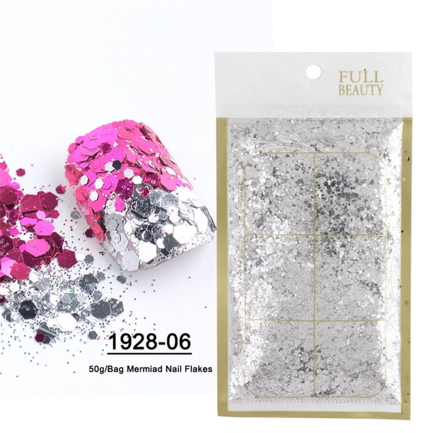 Uñas postizas, uñas postizas, regalos para mujeres, decoración de uñas con lentejuelas, parches de sirena, lentejuelas, degradado, bolsa, productos de belleza