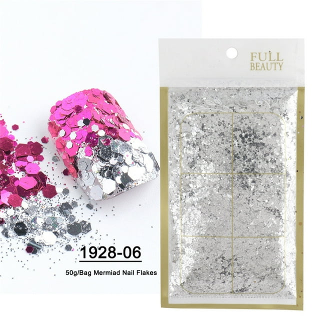 Savings Oefntac Press on Nail Nail Art Sequins Mermaid Color Nails Patch Sequins Gradient Color Bag