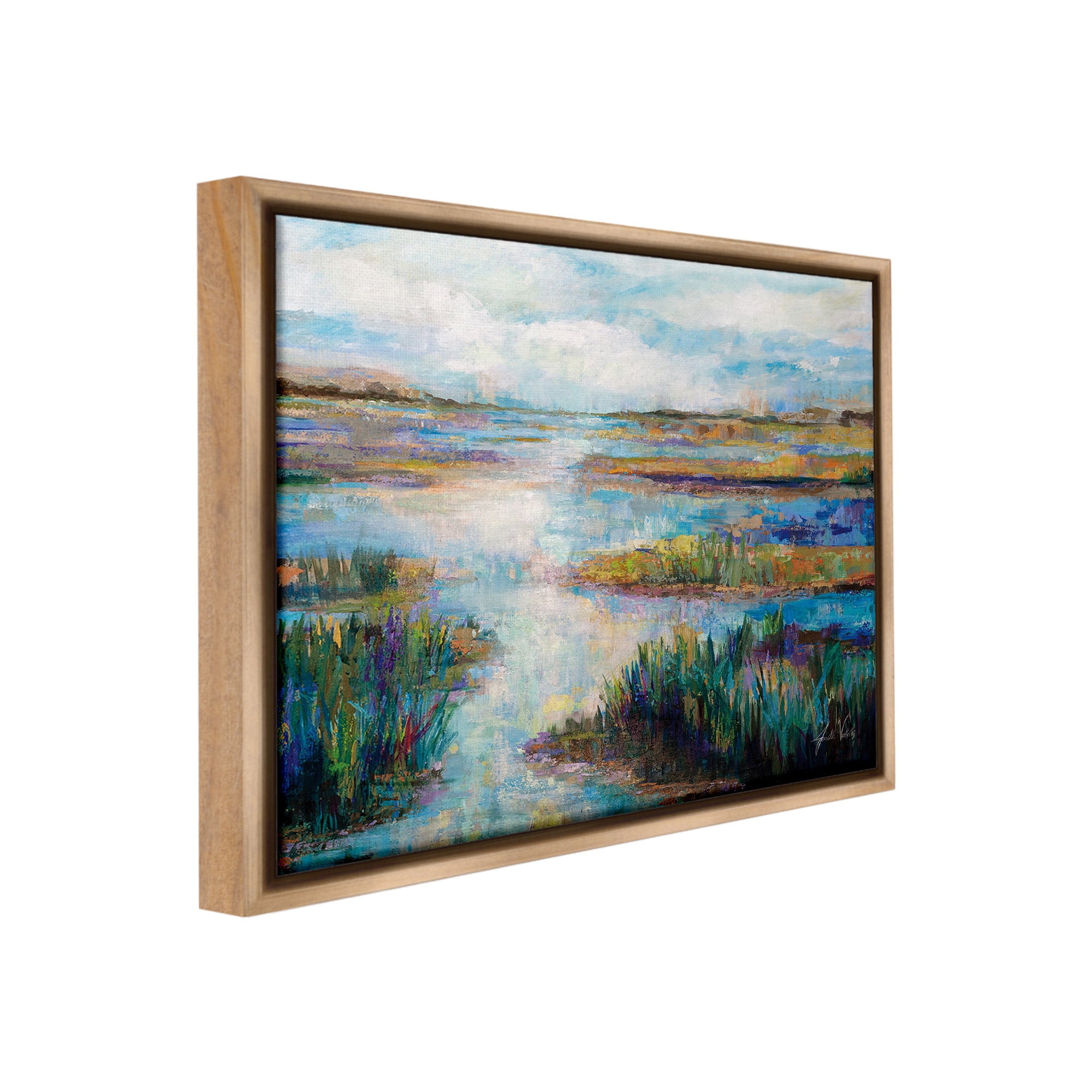 Stupell Industries Modern River Scenery Landscape Painting Brown Floater Framed Canvas Art Print Wall Art, 21 x 17