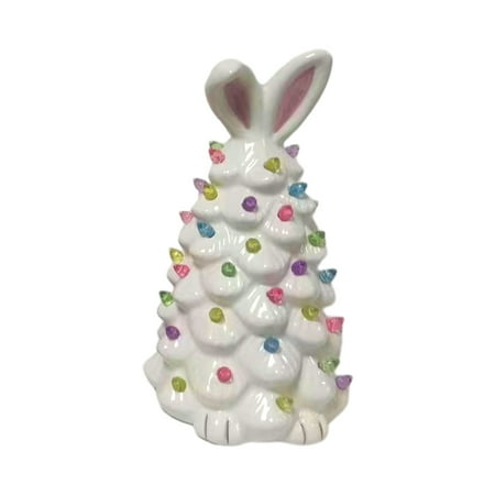 Lsljs Glowing Rabbit Tree Ornaments, Easter Decoration Ceramic Bunny Tree With Colorful Led Light Bulbs Battery Operated Bunny Tree Lamp Light Up Rabbit Figurine Collectione Tabletop Gifts For Kids