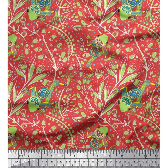 Soimoi Modal Satin Fabric Dot,Leaves & Lizard Reptile Decor Fabric Printed Yard 42 Inch Wide
