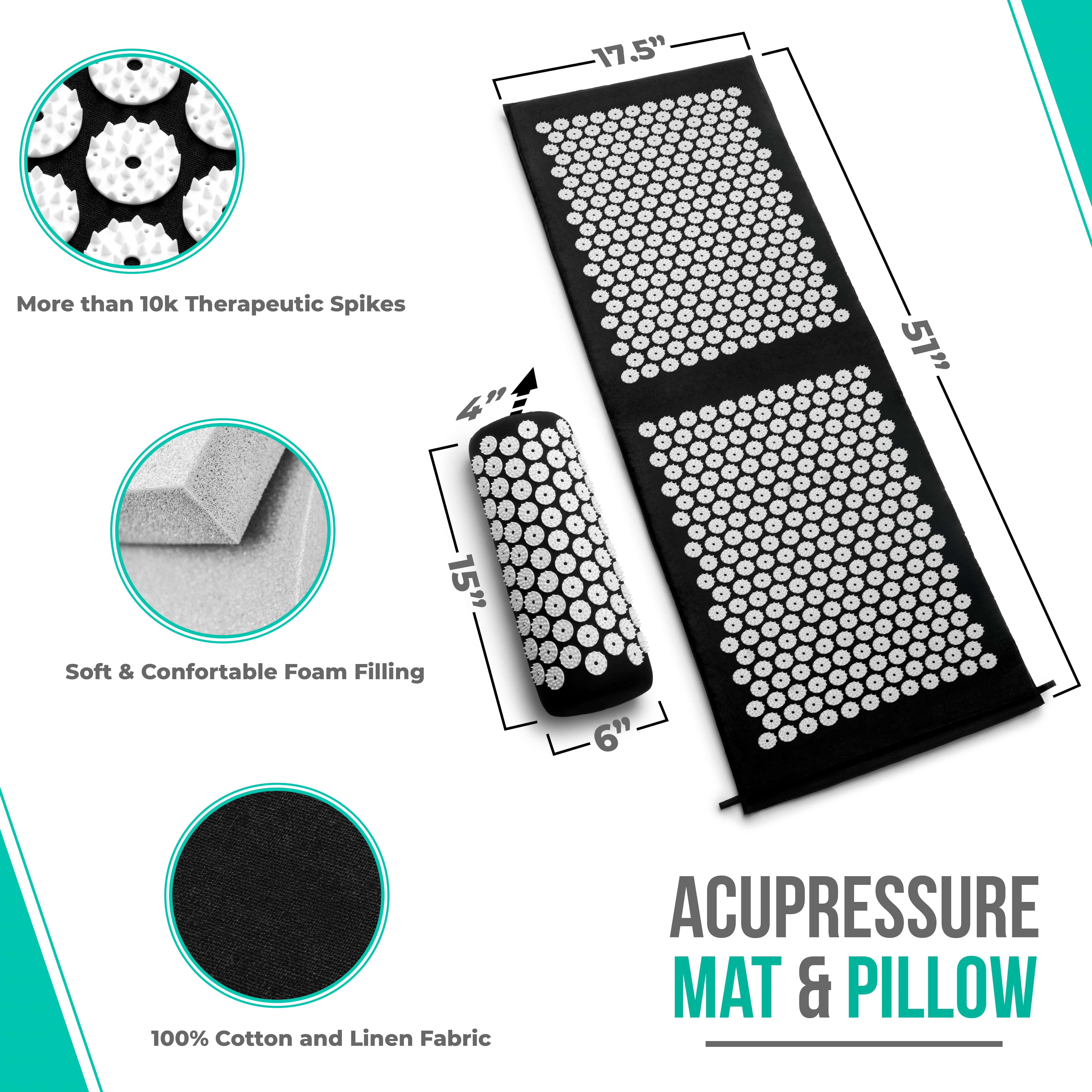 Sivan Health and Fitness Large Acupressure Mat and Pillow Set - Grounding Mat for Stress, Back & Neck Pain - Acupuncture Point Massage Mat - Includes Carry Bag