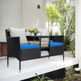 thumbnail image 3 of Vineego Outdoor Patio Loveseat Black Wicker 2-Seat Patio Conversation Set with Cushions & Center Storage Table，Blue, 3 of 7