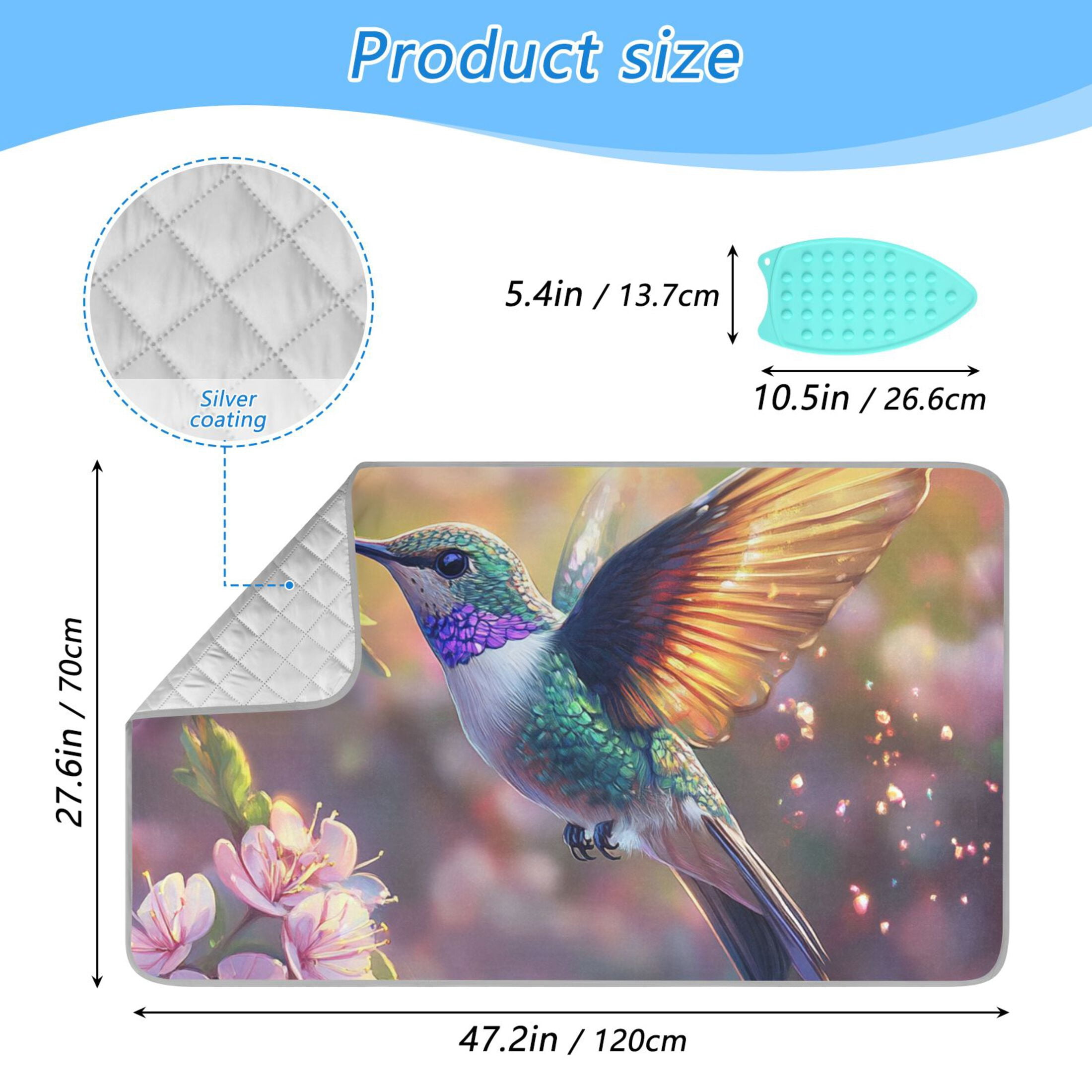 Hummingbird and Flowers Ironing Mat Blanket Portable Travel Ironing Pad Heat Resistant Pad 47.2" x 27.6”