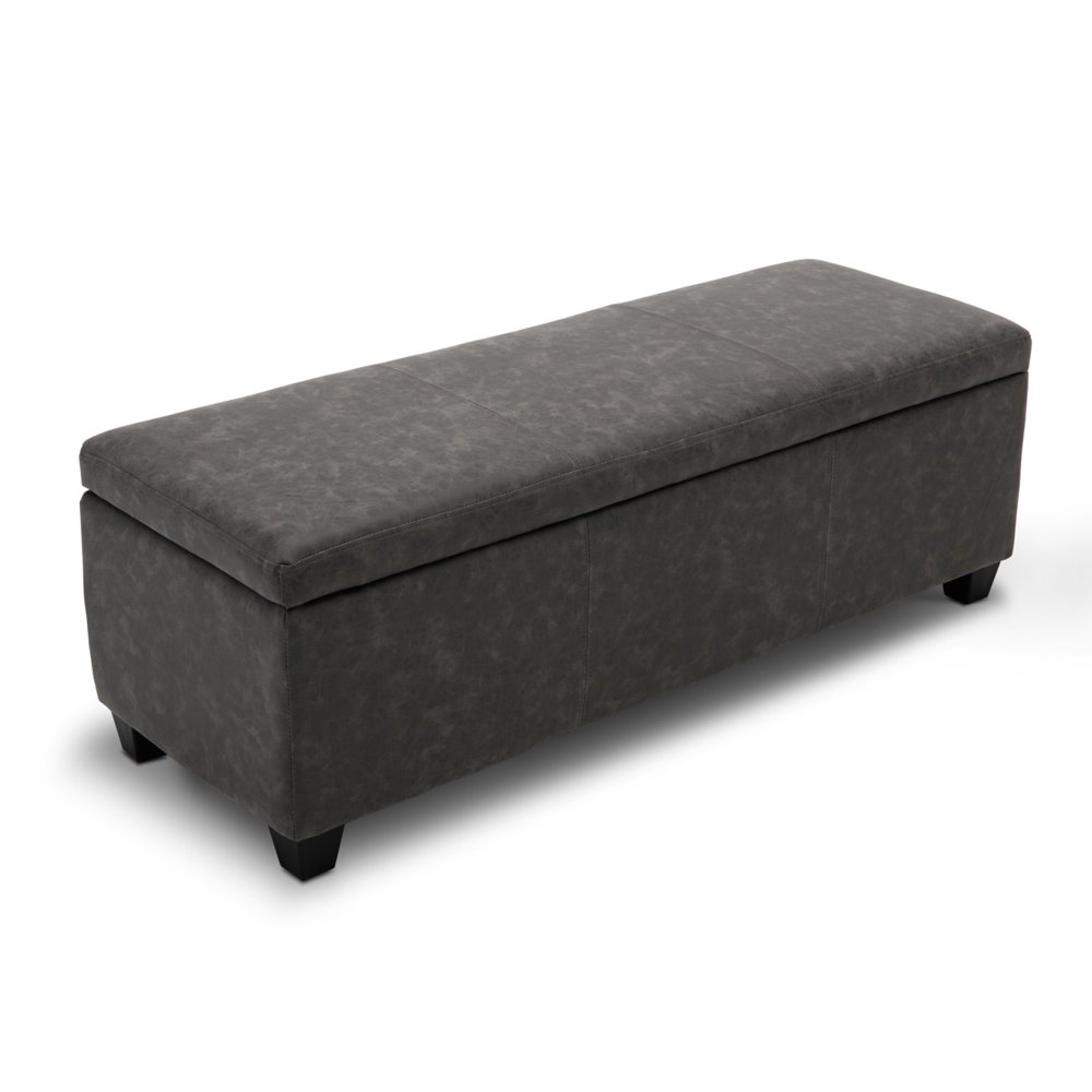 BELLEZE 48" Ottoman Storage Leather Cushion Bench Living Room, Rustic