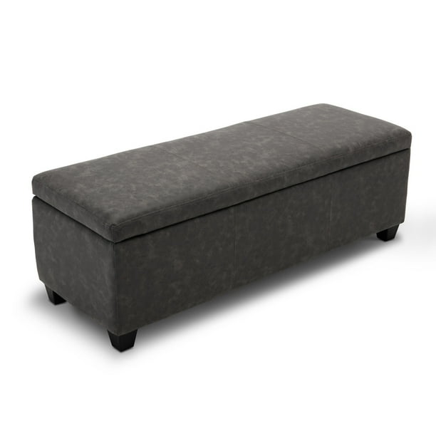 Belleze 48 Ottoman Storage Leather Cushion Bench Living Room Rustic Gray Walmart Com Walmart Com