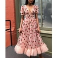 thumbnail image 3 of Robe Femme Fraise Été Col en V Manches Courtes Douce Princesse Paillettes Robe en Maille, 3 of 7