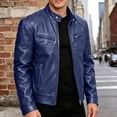 thumbnail image 4 of PBFRDSJ Men's Stand Collar Faux Leather Jacket Classic Biker Style Motorcycle Coat Casual Lightweight Zip Up Slim Punk Biker Outwear, 4 of 9