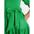 thumbnail image 4 of Time and Tru Women's Mixed Media Midi Dress with Puff Sleeves, Sizes XS-XXXL, 4 of 5