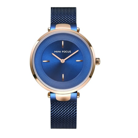 Womens Quartz Watch Blue Face Steel Mesh Belt 2 Hands Exquisite Dial Time for Friends Lovers Best Holiday Gift